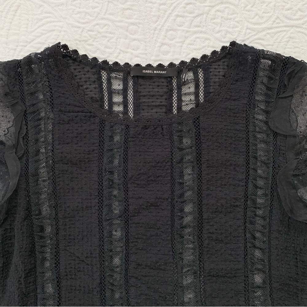 ISABEL MARANT Quena Plumeti Embroidered Long Sleeve Blouse, Black - Picture 5 of 10